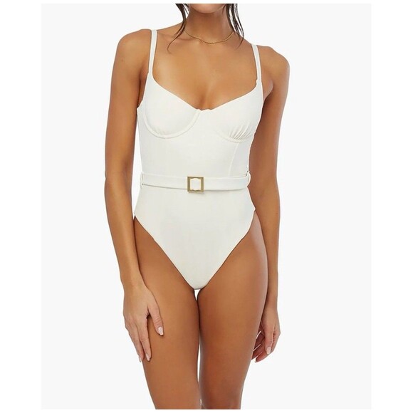 ONIA x WEWOREWHAT WHITE DANIELLE BELTED ONE PIECE SWIMSUIT SZ XS NWT - Picture 1 of 15